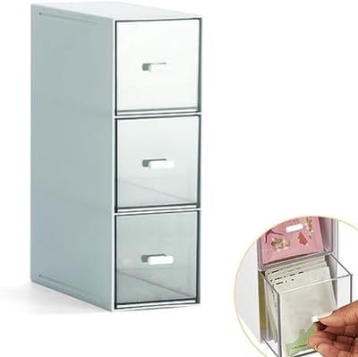 PromoHome Plastic Opbergdoos met 3 Lades - Blauwe Keukenorganizer voor Thee, Koffie, Suiker - Ruimtebesparend Opbergsysteem - Stapelbare Opberglades - Transparante Lades - Countertop Organizer