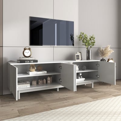 REDOM - TV-meubel - spaanplaat - met deuren push-to-open - 175 cm x 38 cm x 56 cm, White