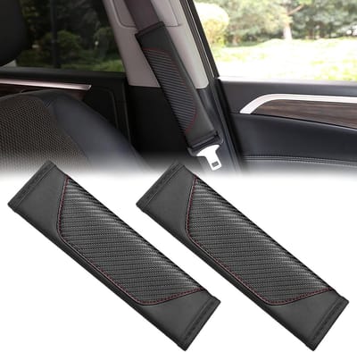 Gordelkussens - Schouderkussens Autogordel - Comfortabel Rijden - Koolstofvezel Textuur - 23 x 6 cm - Zwart