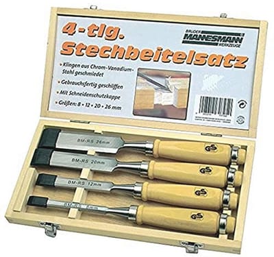 4-delige Steekbeitelset in Houten Cassette - Perfect voor Houtbewerking
