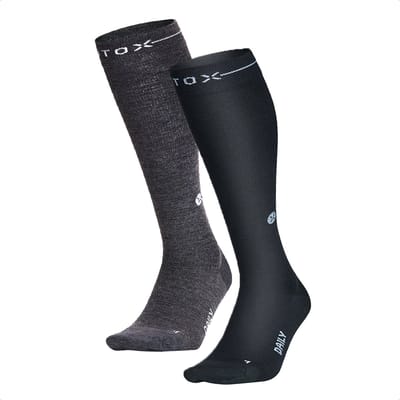 STOX Energy Socks Merino Everyday Sokken Heren - 2 Pack - Compressiekousen - Zwart / Lichtgrijs - Merino Wol Compressie Sokken - Naadloos - Steunkousen - Maat: 40-44 (2 paar)