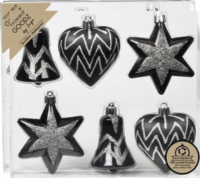 Inge Christmas kersthangers figuurtjes - 12x - zwart - 9 cm -kunststof