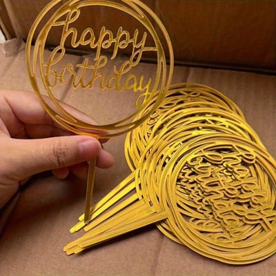 10 pièces Toppers de gâteau d'anniversaire modernes - Décorations de gâteau, Fournitures de décoration de fête - Parfait pour la famille et les amis 10pcs doré