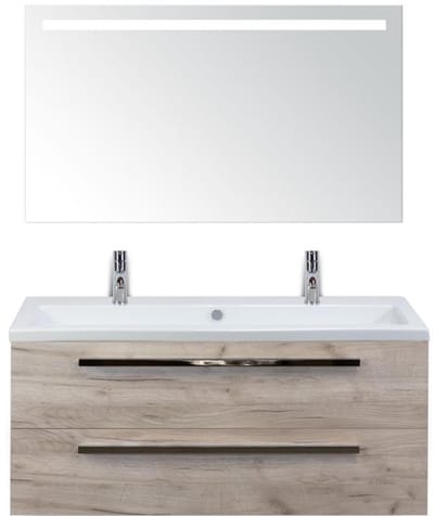 Seville Badmeubelset 120 cm - 2 Laden Craft Oak - Wastafel Djazz Enkel 2 Kraangaten met Sence Spiegel