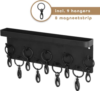 Baulk® - Sleutelrekje – Sleutelkastje – Sleutelhouder – Gratis 9 sleutelhangers – Zwart – 25 x 9 cm - Magnetisch