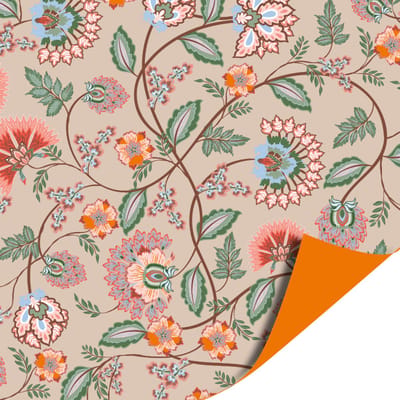 Het Inpakhuis - Cadeaupapier - Inpakpapier - Kadopapier - Boho Bloom - Paars - Beige - Oranje - Bloemen - 50cm x 3m