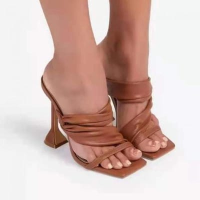 Dames Feestschoenen Zomer Hoge Hakken Grote Maat Peep-toe Mode Geplooid Goud Stiletto Sandaal Huispantoffels 43 bruin
