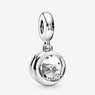 Fler® | Bedel | Past op populaire bedel armbanden (standaard-3mm) | armbandbedel | “Altijd Bij Je” Uil bedel | Hangbedel Charm | 925 Sterling Zilver | Heldere & Blauwe Zirkonia | Armband Kraal | Kerstcadeau | Sinterklaas Cadeau | Valentijn kado