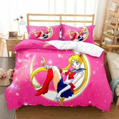 Anime S-Sailor & M-Moon Beddengoedset, Dekbedovertrek Dekbed Bedset Quiltovertrek Kussensloop, King Queen Twin Maat Jongens Meisjes Volwassenen AU Double 180x210cm