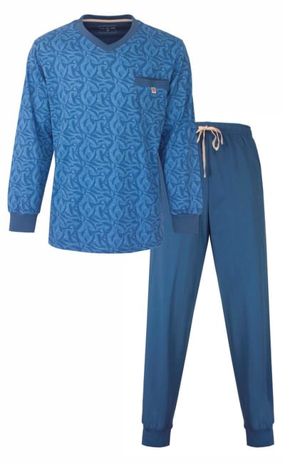 MEQ Heren Pyjama - Paisley Print - Lange Mouwen - Blauw - Maat S