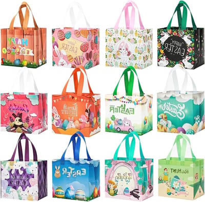 12 stuks Paas cadeautasjes met handvatten - Konijn en eierdrager tasjes voor kinderen - Herbruikbare Paas eier tasjes - Feestartikelen voor Paas eierjacht