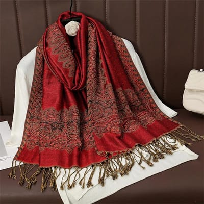 Châle Rétro Style Ethnique Foulard Géométrique Fleur de Cajou Cape Foulard à Franges Variété Multicolore Options Disponibles brown