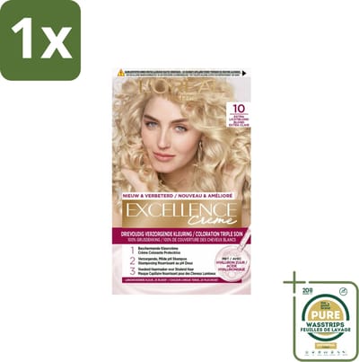 1 x L'Oréal Excellence Crème Permanente Crèmekleuring 10 Extra Lichtblond- Haarverf - Grijsdekking - Permanente Haarkleuring - Crèmekleuring - Haarverf Grijsdekking