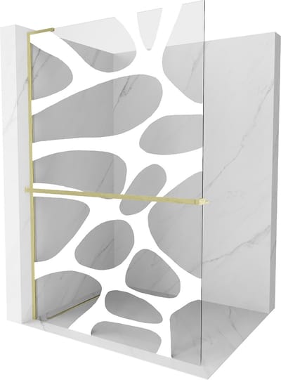 Mexen Kioto+ L douchewand met plank Walk-in 70 x 200 , witte golf, geborsteld goud - 800-070-123-55-97
