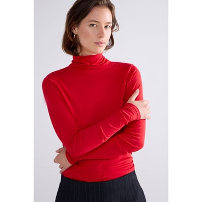 Summum Woman Turtle Neck Top Lyocell Wool Basics True Red Size: M | Long-Sleeved Tops Outlet | Dames | Rood