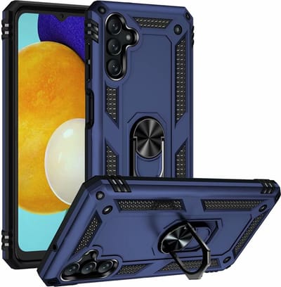 HB Hoesje Geschikt voor Samsung Galaxy A04S & M13 Blauw - Anti-Shock Hybrid Armor Back Cover - Hoes met Kickstand Ring