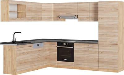 Vicco Hoekkeuken R-Line, Sonoma/Goudkleurig Eiken, 287 x 227 cm, WB Antraciet