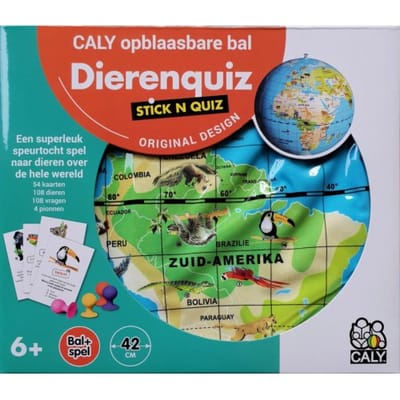 Caly Stick N Quiz 42 opblaasbare wereld bal + Spel dieren & quiz