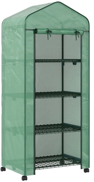 Mini Kas met Roldeuren - Tuinkas - 4 etages - Foliekas - Broeikas - Met Planken - Kweekkas - Tomatenkas - Groentekas - Plantenkas - voor Groenten, Bloemen, Planten - 69 x 50 x 165 cm - Groen