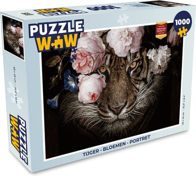 Puzzel Tijger - Bloemen - Portret - Legpuzzel - Puzzel 1000 stukjes volwassenen