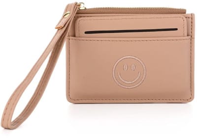 Portemonnee - coinpurse - happy face - pink - geschikt voor 7 pasjes - PU