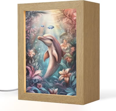 Nachtlampje 15x20 cm - Kinder lampje - Dolfijn - Vissen - Onderwaterwereld - Bloemen - Tafellamp kinderkamer - Slaapkamer lamp - Bedlamp kinderen - Kinderlampje stopcontact - Wandlamp babykamer - Nachtlampjes