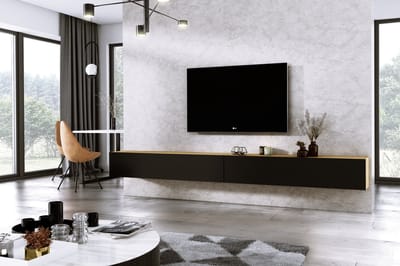 Meubel Square - TV meubel DIAMOND - Eiken / Mat Zwart - 300cm (2x150cm) - Hangend TV Kast