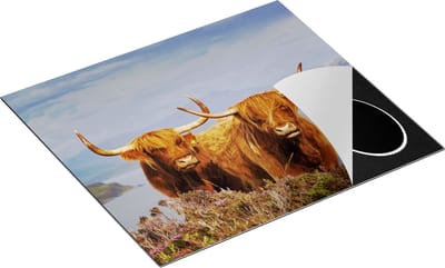Chefcare Inductie Beschermer Twee Schotse Hooglanders bij een Meer - 60x50 cm - Afdekplaat Inductie - Kookplaat Beschermer - Inductie Mat