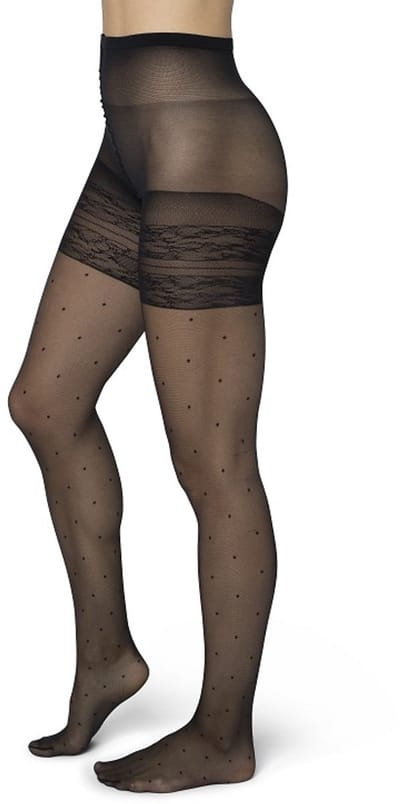 Bonnie Doon Curvy Line Dames Panty met Stippen 20 Denier maat 44/46 XXL Zwart - Plus Size - Lycra Xceptionelle - Maatje meer Panty - Stipjes Print - Zeer Chique en Comfortabel - Hoge Rekbaarheid - Grote maten - Extra Comfort - Black - BP051983.101