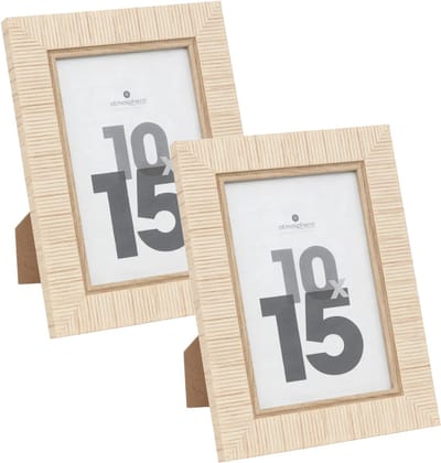 Atmosphera Fotolijstje Bali - 2x - voor 10 x 15 cm foto - beige - mdf/glas - ornament frame 14.8 x 19.5 cm - staand/hangend