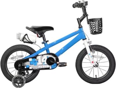 Kinderfiets – Voor kinderen van 3-12 jaar – Met oplichtende zijwieltjes – Blauw, 30 cm