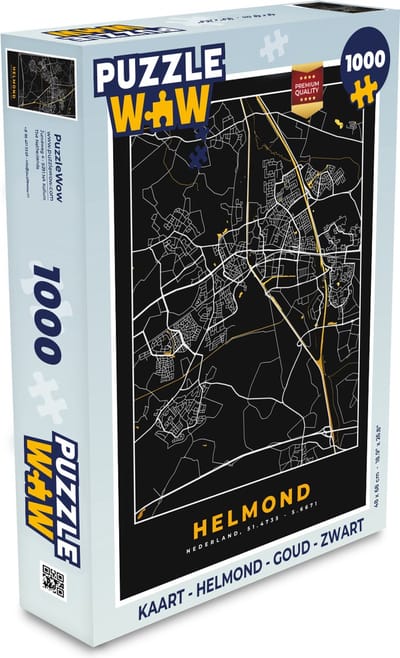 Puzzel Kaart - Helmond - Goud - Zwart - Legpuzzel - Puzzel 1000 stukjes volwassenen