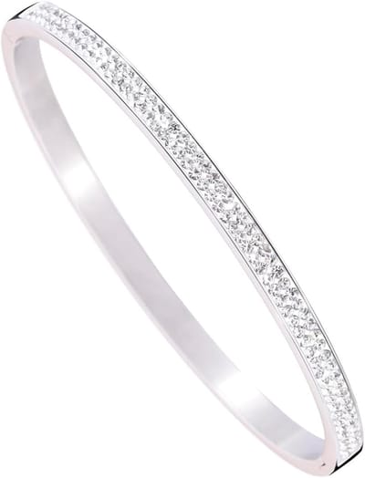 RVS Armband met Cubic Zirconia - Zilverkleurig - Stainless Steel Armband - Diameter 6 cm - Luxe Design met Fonkelende Stenen - Vast Formaat en Huidvriendelijk - Sterk Slot - Geschikt voor Dagelijks Dragen, Feest, Werk en als Stijlvol Cadeau Idee
