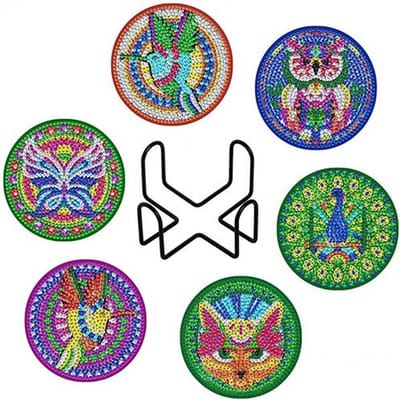 Diamond Painting - Onderzetters - Ronde steentjes - Diameter 10cm