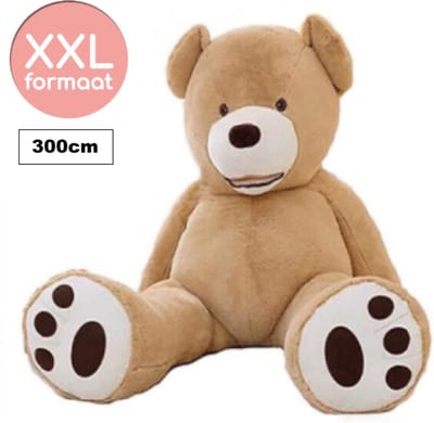 Grote Knuffelbeer XXL 300cm lichtbruin - XXL Mega Teddybeer 300cm - Beer Knuffel 300 cm - Grote Reuze Pluche Knuffelbeer "Toby" - TB-2021TXXL300