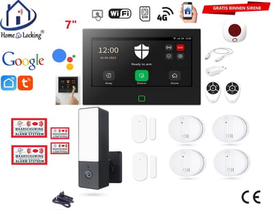 Draadloos / bedraad alarmsysteem met 7-inch touchscreen voor woning/camper/boot/caravan werkt met wifi en sim kaart en met spraakgestuurde apps. (Nederlands of Frans stem en tekst). ST01B-37