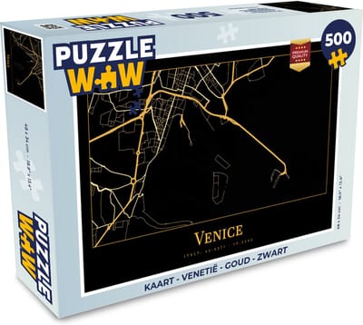 Puzzel Kaart - Venetië - Goud - Zwart - Legpuzzel - Puzzel 500 stukjes