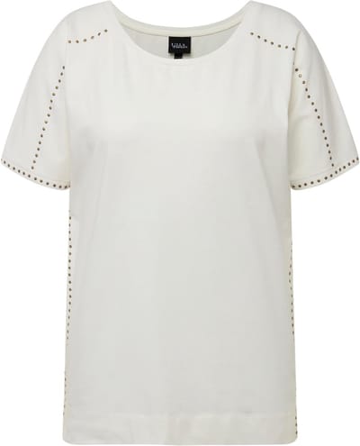 Ulla Popken - Dames - T-shirt sierstuds oversized ronde hals korte mouwen - Off-white - Maat 42+