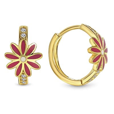 Juwelier Emo - Roze Bloem Oorbellen Goud 14 Karaat – Diameter 12mm