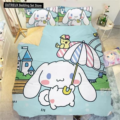 Cinnamoroll Cartoon Dekbedovertrek Kawaii Tieners Kinderen Beddengoed Collectie Schattige Dekbedhoes Polyester Twin Queen King Slaapkamer Decoratie AU Queen(210x210cm)