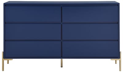 Vente-unique Ladekast met 6 lades - Mdf en metaal - Blauw gelakt en goud - KORASA van Pascal Morabito