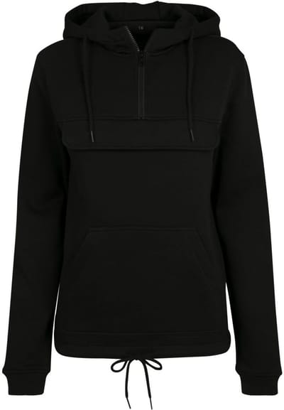 Build Your Brand - Sweat Pullover Dames Hoodie met halve Rits - Black maat S