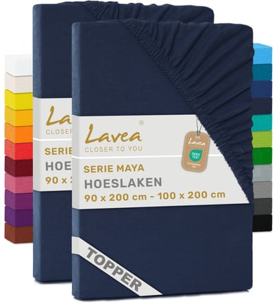 Lavea® Set van 2 Hoeslakens voor Topper 90x200cm - 100x200cm – 100% Katoen Jersey – voor Topper tot 10 cm – met Elastiek rondom – Galaxieblauw