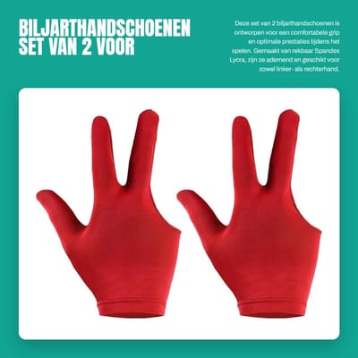 Dailygoods- Biljarthandschoenen 2 Stuks - Drie Vinger Ontwerp - Spandex Lycra - Ademend - Universele Maat - Geschikt voor Links/Rechts - Biljarthandschoen