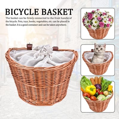 Rieten fietskist - Handgeweven mand - Fietsen en boodschappen - Met trekkoord sluiting - 36 x 25 x 22 cm
