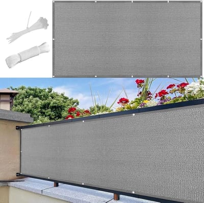 Privacyscherm Voor Balkon 160 x 850 cm Wind- en Uv-Bescherming Veranda Privacy Hek Cover met Kabelbinders, Scheurbestendig Voor Terras, Achtertuin, Terras, Balkon, Lichtgrijze