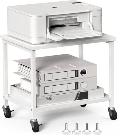 2-laags Printerstandaard met Wielen voor Onder Bureau - Multifunctionele Houten Opbergrolwagen