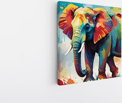 Saammp Canvas Schilderij - Olifant - Kleurrijk olieverf - Dieren - 20x20 - Foto op canvas - Wanddecoratie - Muurdecoratie Woonkamer - Slaapkamer decoratie - Canvas Print