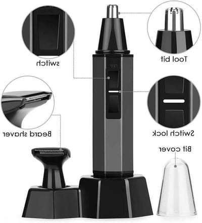 Neus en oor trimmer - Gezichtsverzorger - Verzorging gezichtshaar - Dubbele roterende messen - Compact formaat - Zwart
