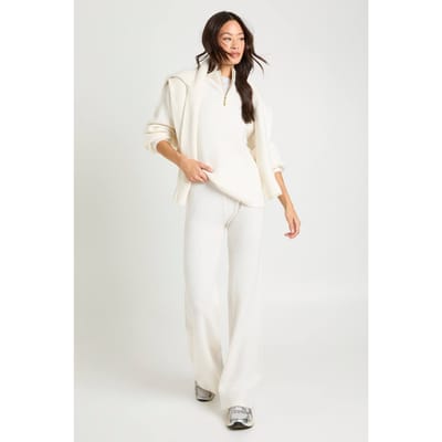 boohoo Dames Lange superzachte trui met ritskraag oversized en wijde pijpenbroek set | Cream | Maat: Small